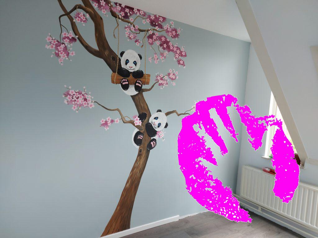 muurschildering pandabeertjes
